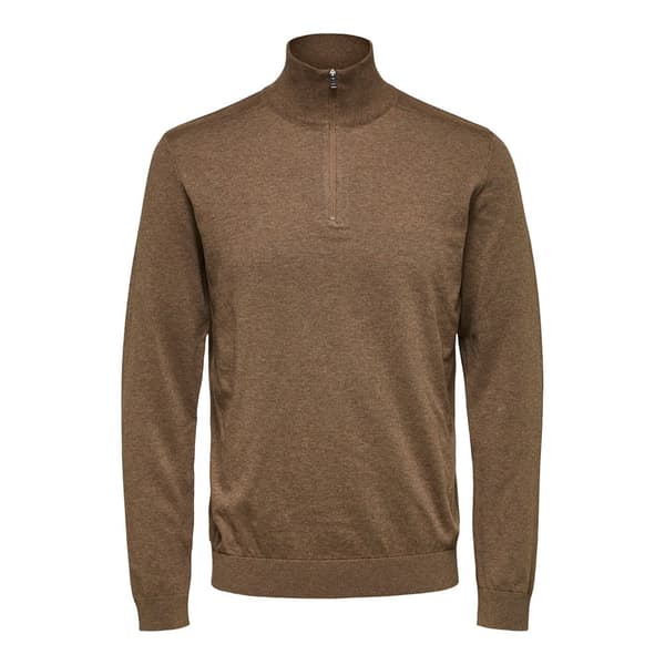 Selected Berg Halv Lynlås Sweater Brun S Mand