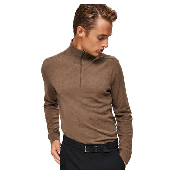 Selected Berg Halv Lynlås Sweater Brun S Mand