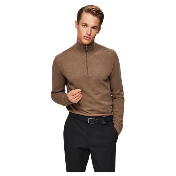 Selected Berg Halv Lynlås Sweater Brun S Mand