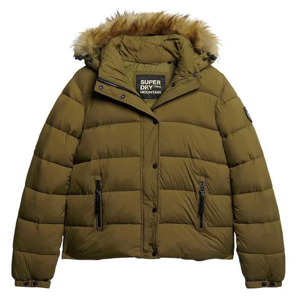 Superdry Faux Fur Puffjacka Grönt S Kvinna