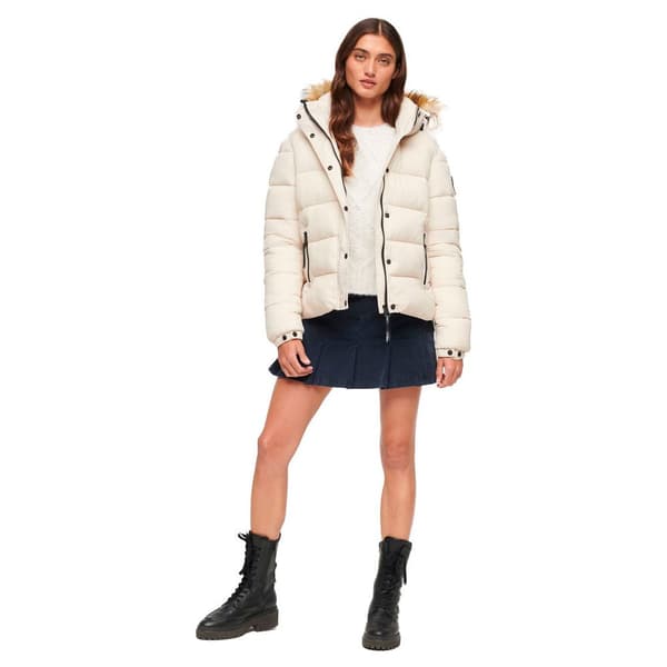 Superdry Faux Fur Puffjacka Beige L Kvinna