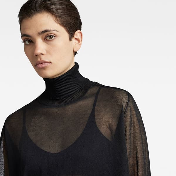 G-star Sheer Loose Striktrøje Med Høj Hals Sort S Kvinde