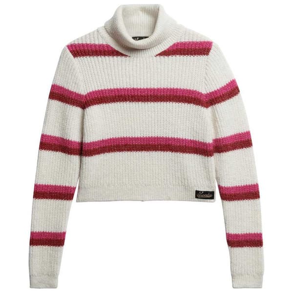 Superdry Stripe Crop Tröja Med Hög Krage Vit,Rosa L Kvinna