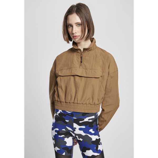 Urban Classics Cropped Crinkle Nylon Jakke Brun S Kvinde