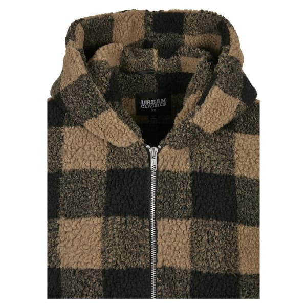 Urban Classics Hooded Oversized Check Sherpa Big Jakke Beige 5XL Kvinde