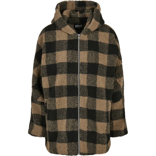 Urban Classics Hooded Oversized Check Sherpa Big Jakke Beige 5XL Kvinde