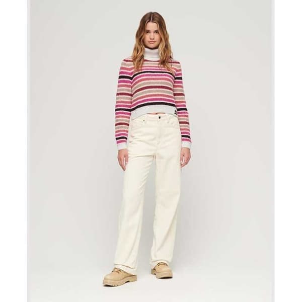 Superdry Stripe Crop Tröja Med Hög Krage Flerfärgad XL Kvinna