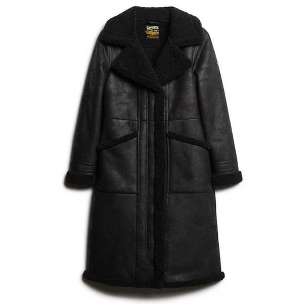 Superdry Faux Shearing Longline Takki Musta XL Nainen