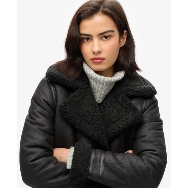 Superdry Faux Shearing Longline Takki Musta XL Nainen