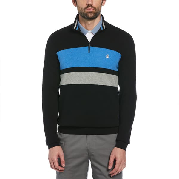 Original Penguin Chest Stripe Halv Dragkedja Tröja Svart M Man