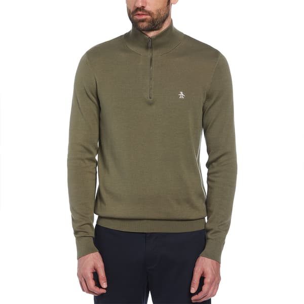 Original Penguin Opgm9c06 Halv Lynlås Sweater Grøn M Mand