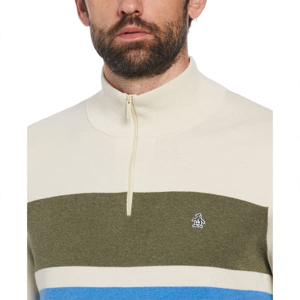 Original Penguin Chest Stripe Halv Lynlås Sweater Beige M Mand
