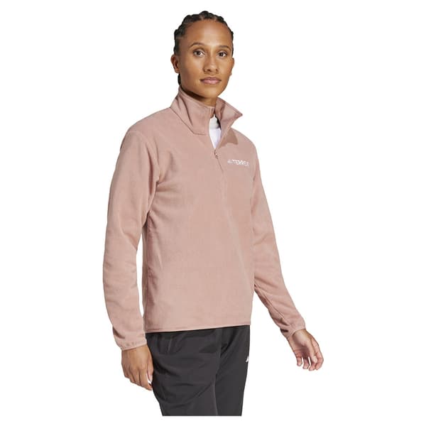 Adidas Multi Essentials Fleecejakke Med Halv Lynlås Beige L Kvinde