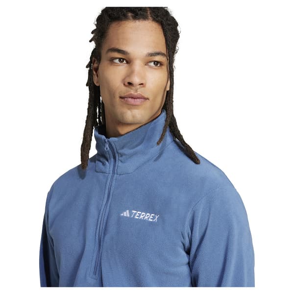 Adidas Multi Essentials Fleecejakke Med Halv Lynlås Blå S Mand