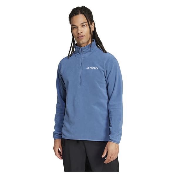 Adidas Multi Essentials Fleecejakke Med Halv Lynlås Blå S Mand