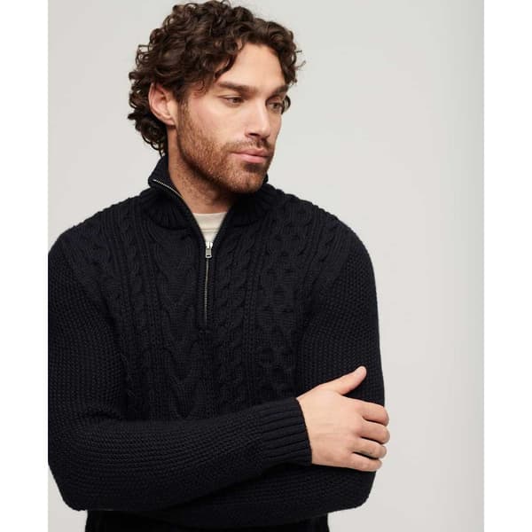 Superdry Jacob Cable Halv Dragkedja Tröja Svart XL Man