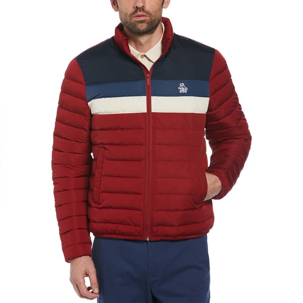 Original Penguin Lightweight Faux Down Colorblock Pufferjakke Rød S Mand