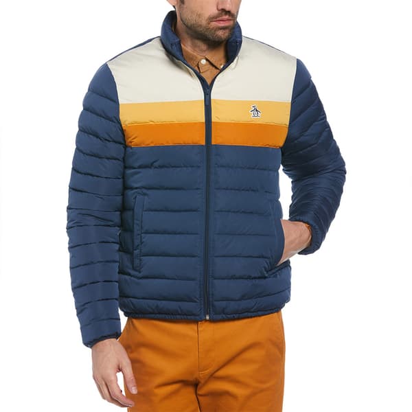 Original Penguin Lightweight Faux Down Colorblock Puffjacka Blå L Man