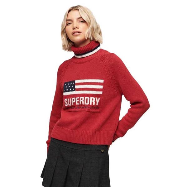 Superdry Americana Knit Tröja Med Hög Krage Röd L Kvinna