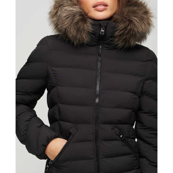 Superdry Fuji Faux Fur Longline Jacka Svart S Kvinna
