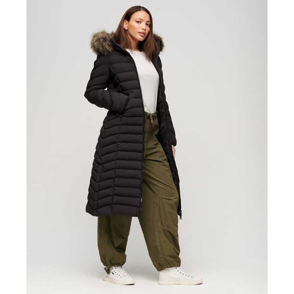 Superdry Fuji Faux Fur Longline Jacka Svart S Kvinna
