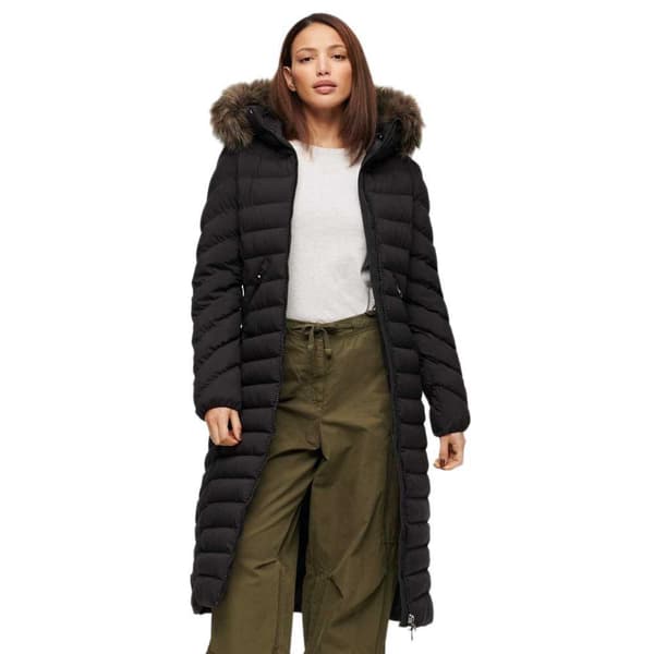 Superdry Fuji Faux Fur Longline Jacka Svart S Kvinna