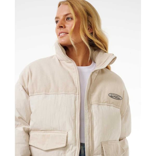 Rip Curl High Tide Mixed Cord Puff Pufferjakke Beige L Kvinde