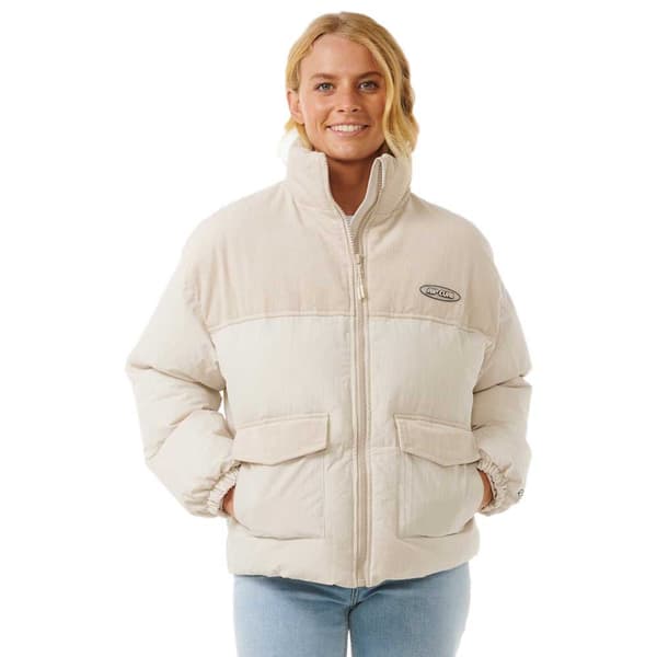 Rip Curl High Tide Mixed Cord Puff Pufferjakke Beige L Kvinde