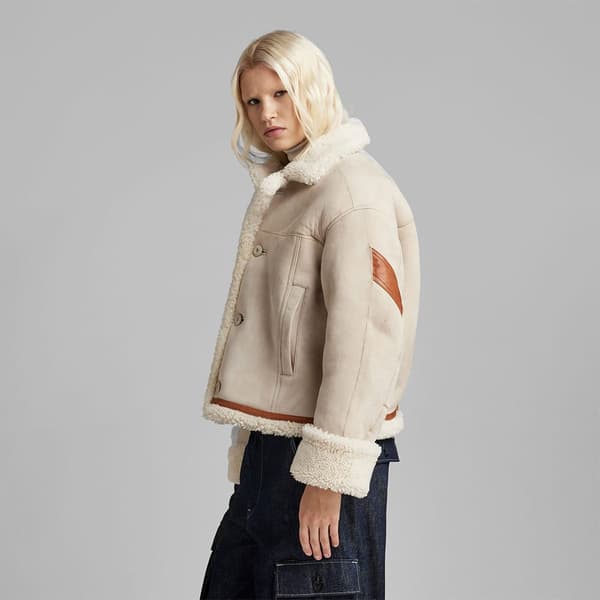 G-star E Short Shearling Läderjacka Beige S Kvinna