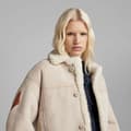 Miniatyrbild 5 av 6: G-star E Short Shearling Läderjacka Beige S Kvinna