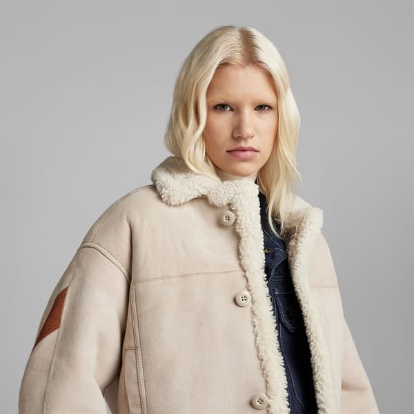 G-star E Short Shearling Läderjacka Beige S Kvinna