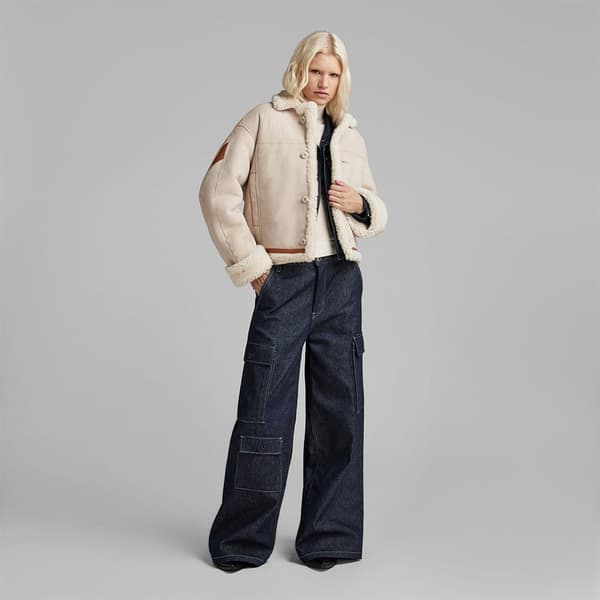 G-star E Short Shearling Läderjacka Beige S Kvinna