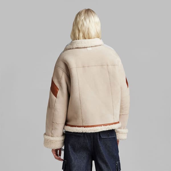 G-star E Short Shearling Läderjacka Beige S Kvinna