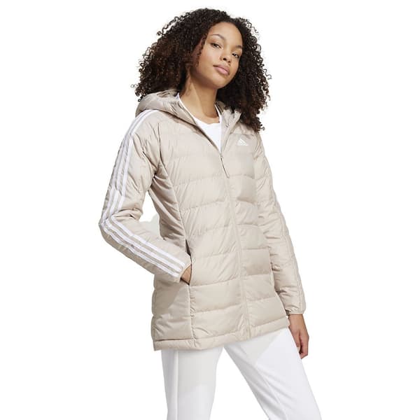 Adidas Essentials 3 Stripes Light Down Parka Beige M Kvinna