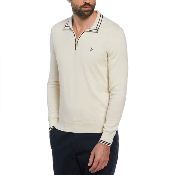 Original Penguin Cash Like Halv Lynlås Sweater Beige S Mand