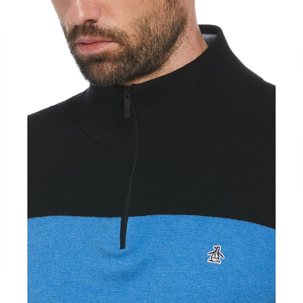 Original Penguin Chest Stripe Halv Dragkedja Tröja Svart XL Man