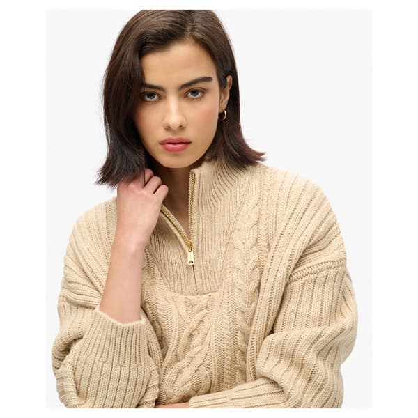 Superdry Cable Halv Dragkedja Tröja Beige S Kvinna