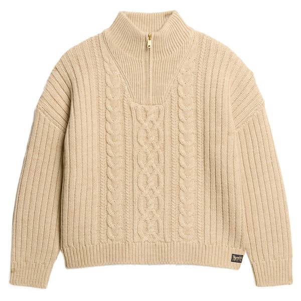 Superdry Cable Halv Dragkedja Tröja Beige S Kvinna