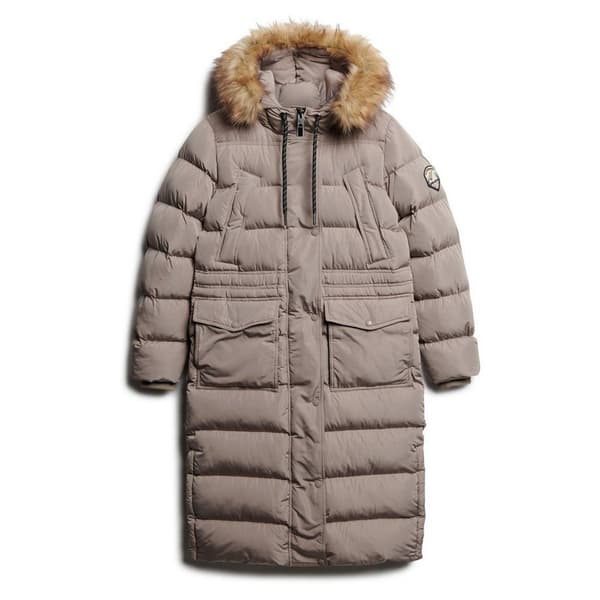 Superdry Everest Faux Fur Longline Jacka Beige M Kvinna
