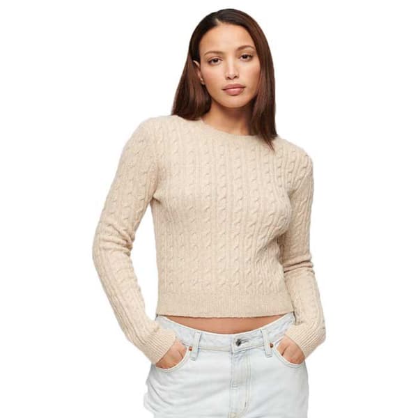 Superdry Fitted Cable Tröja Beige M Kvinna