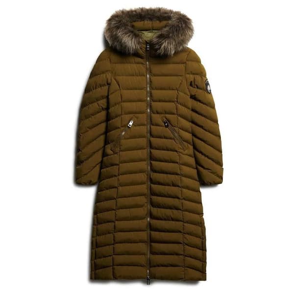Superdry Fuji Faux Fur Longline Jacka Brun M Kvinna