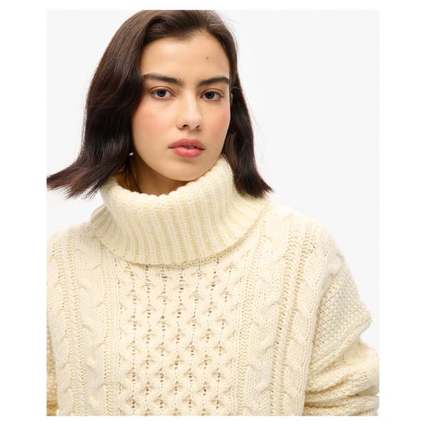 Superdry Cable Tröja Med Hög Krage Beige M Kvinna