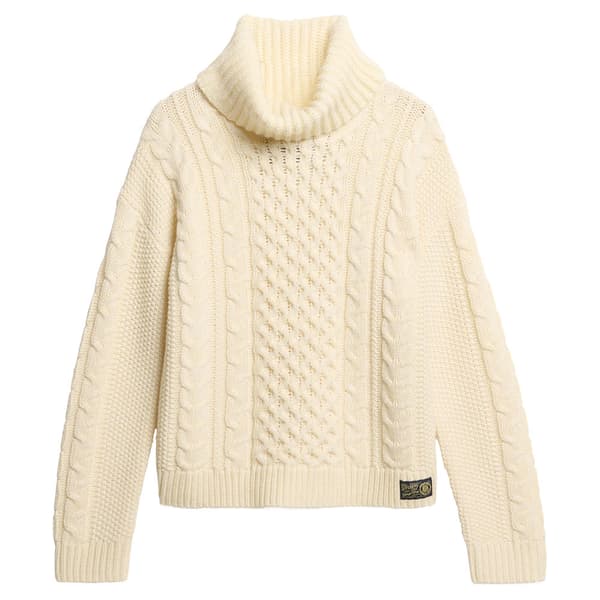 Superdry Cable Tröja Med Hög Krage Beige M Kvinna