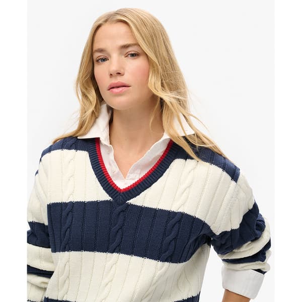 Superdry Cable V-aukkoinen Neulepaita Valkoinen,Sininen L-XL Nainen