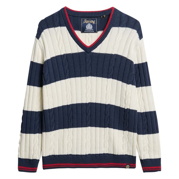 Superdry Cable V-aukkoinen Neulepaita Valkoinen,Sininen L-XL Nainen