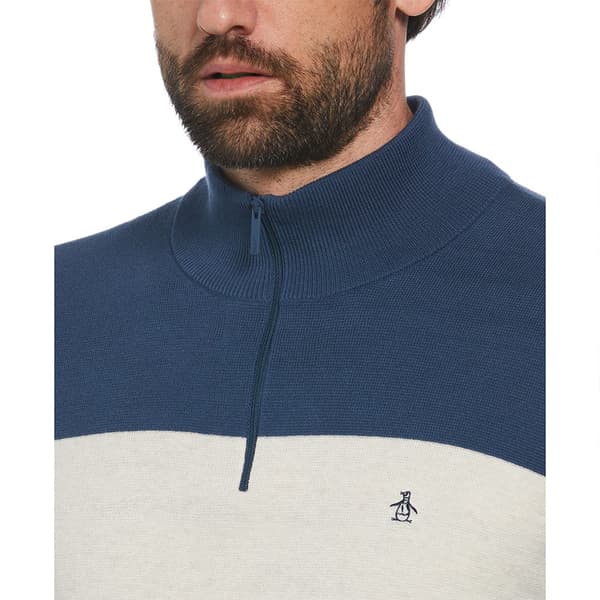 Original Penguin Chest Stripe Halv Dragkedja Tröja Blå XL Man