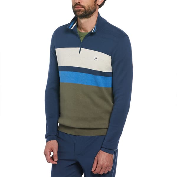 Original Penguin Chest Stripe Halv Dragkedja Tröja Blå XL Man