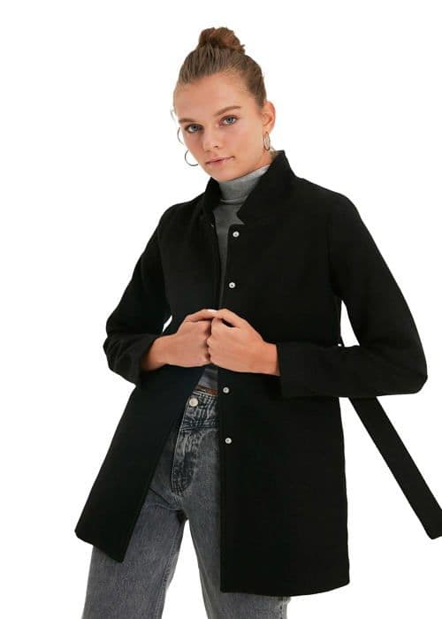 Kappa - peacoat - överrock Trendyol - TWOAW21KB0032 - Black Chips Stängning och välvd stämpel damkappa
