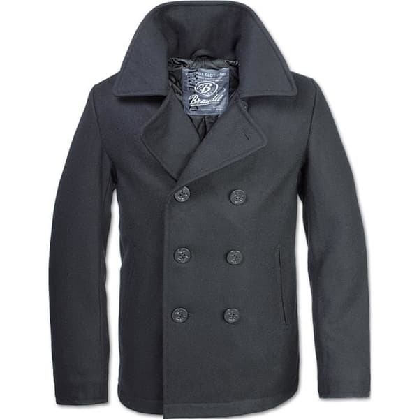 Peacoat - Brandit - Svart - US Navy-jacka - Bred revär - 2 sidofickor