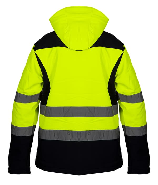Hi-Vis Softshell Arbejdsjakke med hætte, gul, str. S